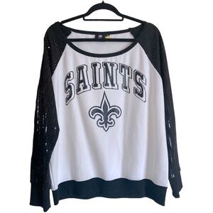 NFL Vintage NEW ORLEANS SAINTS Sequined FLEECE LINED JERSEY Size 2X Black White